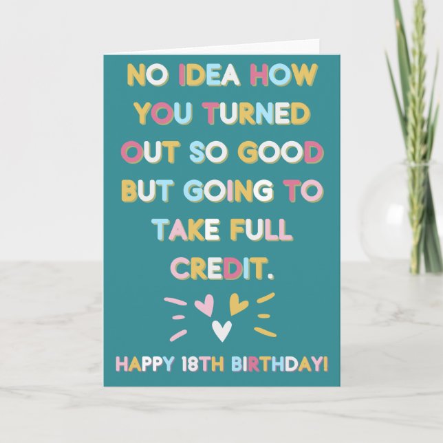 Funny 18th Birthday For Son or Daughter Card (Front)