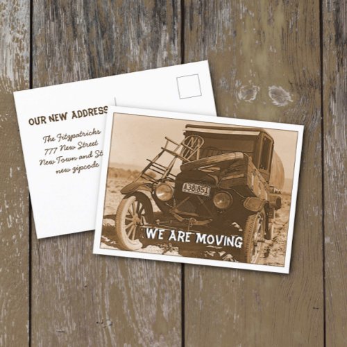 Funny 1930s Hillbilly Truck Moving Announcement Postcard