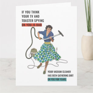 Funny 1950s Housewife Vacuuming Greeting Card
