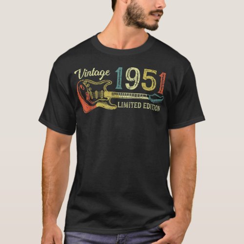 Funny 1951 birthday gift for men Guitar Lover 71th T_Shirt