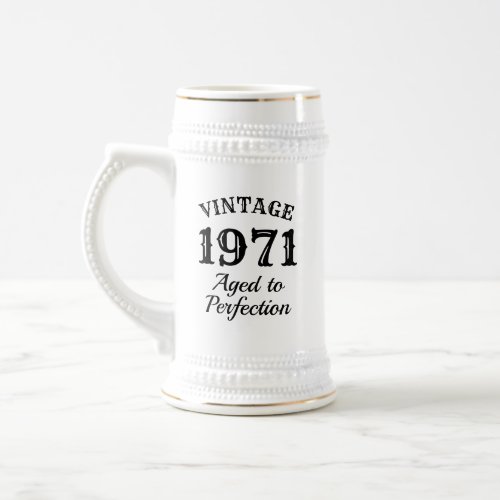 Funny 1971 white beer stein gift for 50th Birthday