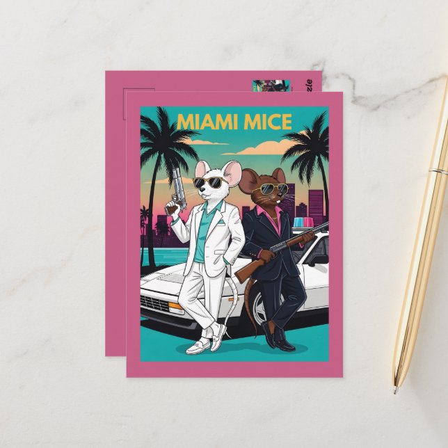 Funny 1980s Miami Themed Postcard (Front/Back In Situ)