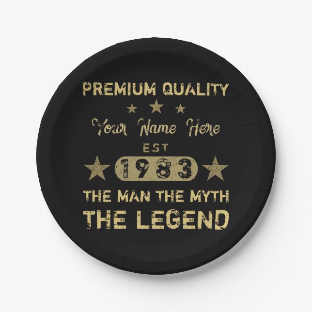 Funny 1983 Birthday Man Myth Legend Paper Plates (Front)
