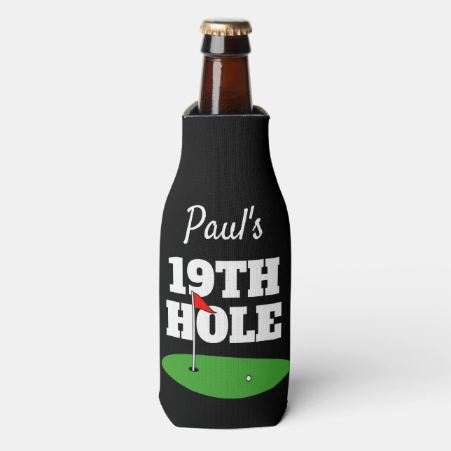 Funny 19th hole golf  beer bottle beverage holder bottle cooler (Bottle Front)