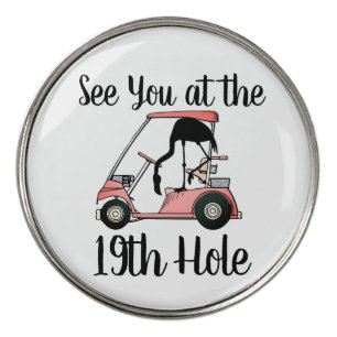 Funny 19th Hole Golf Cart Flamingo Golf Ball Marker