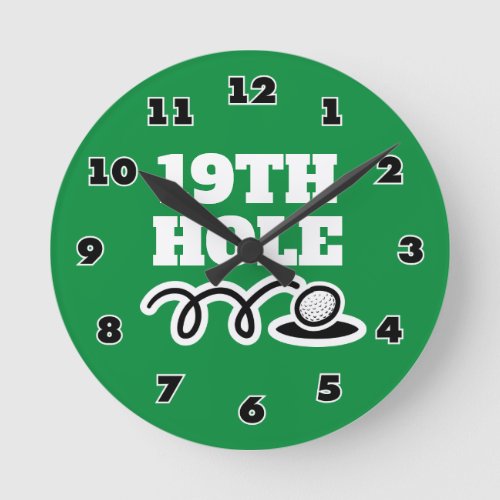 Funny 19th hole golf club wall clock with numbers