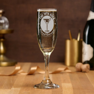 Funny 19th Hole Post Golf Relaxation Gift Etched Champagne Flute