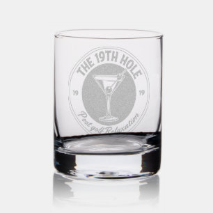 Funny 19th Hole Post Golf Relaxation Gift Etched Rocks Glass