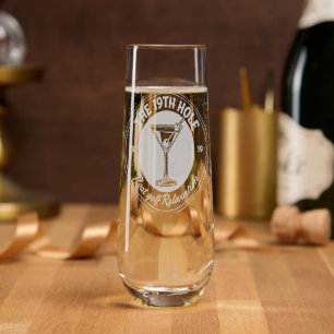 Funny 19th Hole Post Golf Relaxation Gift Etched Stemless Champagne Flute