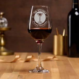Funny 19th Hole Post Golf Relaxation Gift Etched Wine Glass