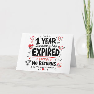 Funny 1st Anniversary heart hand drawn gift Card