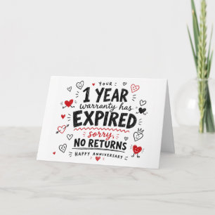 Funny 1st Anniversary heart hand drawn gift Card
