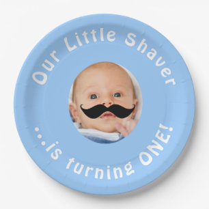 Funny 1st Birthday Party Boy Little Shaver Photo Paper Plates