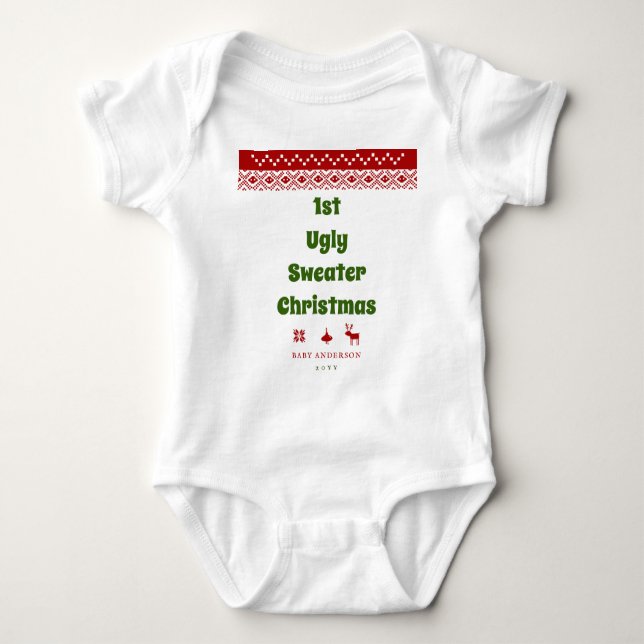 Funny 1st Ugly Sweater Christmas Red Nordic Baby (Front)