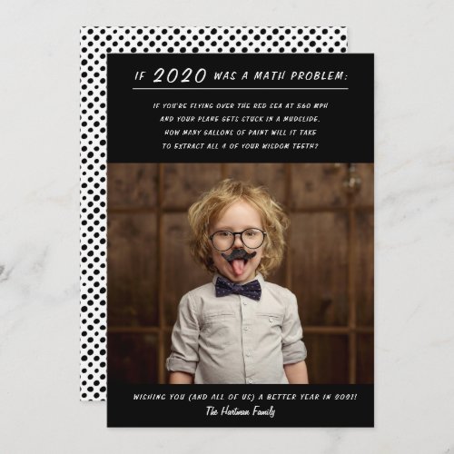 Funny 2020 Math Problem Black New Year Photo Holiday Card