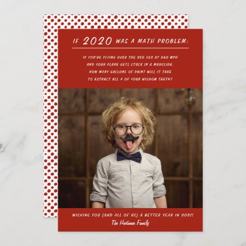 Funny 2020 Math Problem Red New Year Photo Holiday Card