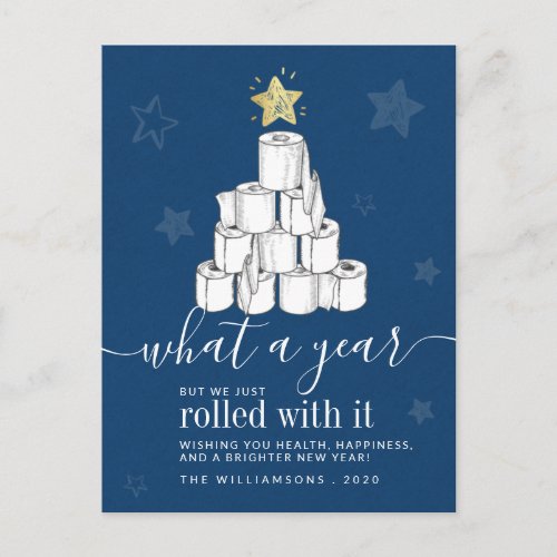 Funny 2020 Script Year Christmas Tree Toilet Paper Holiday Postcard