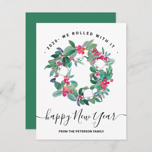 Funny 2020 toilet roll New Year wreath watercolor Holiday Card