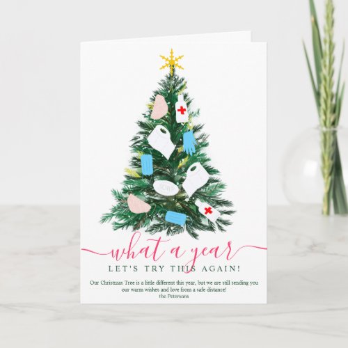 Funny 2020 year Christmas tree watercolor 7 photos Card