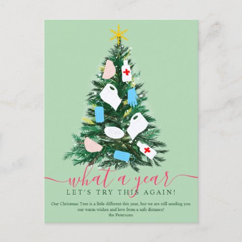 Funny 2020 year Christmas tree watercolor green Holiday Postcard