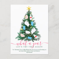 Funny 2020 year Christmas tree watercolor Holiday Postcard