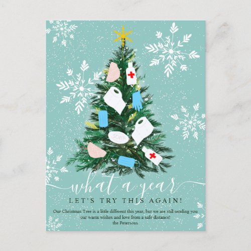 Funny 2020 year Christmas tree watercolor snow Holiday Postcard