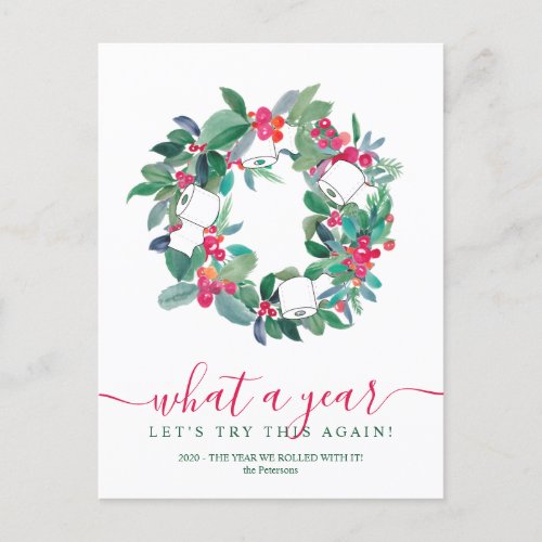 Funny 2020 year Christmas wreath watercolor Holiday Postcard