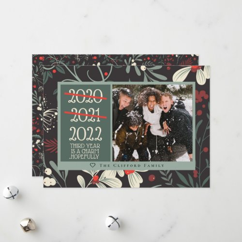 Funny 2021 2022 3rd Years a Charm Photo Christmas Holiday Card