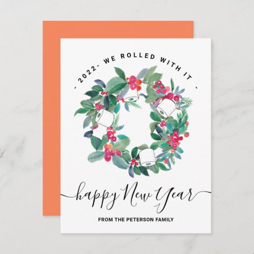 Funny 2021 toilet roll New Year wreath watercolor Holiday Card