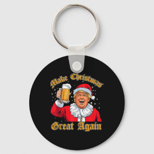 Funny 2024 Christmas Trump Drink Beer Trump Santa  Keychain