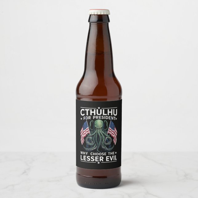 Funny 2024 Elections Cthulhu For President  Beer Bottle Label (Front)