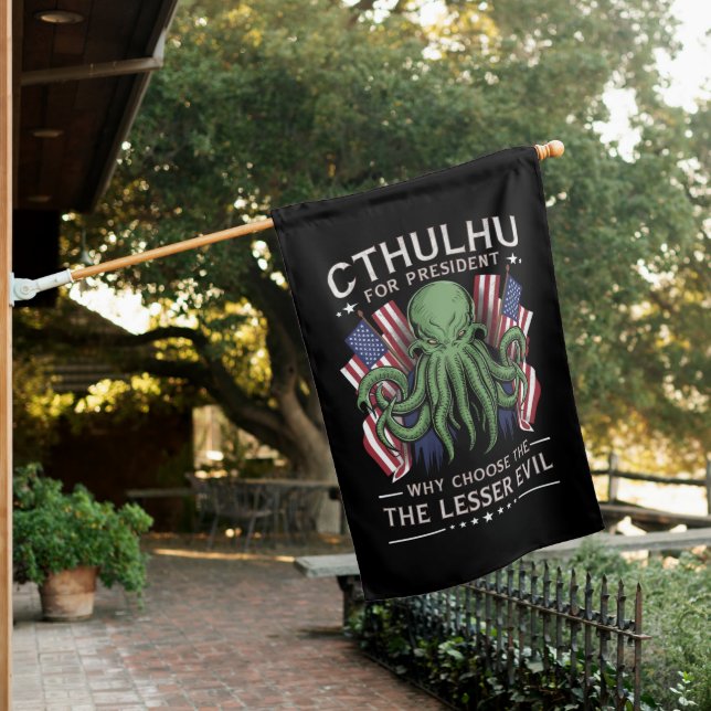Funny 2024 Elections Cthulhu for President House Flag (In SItu)