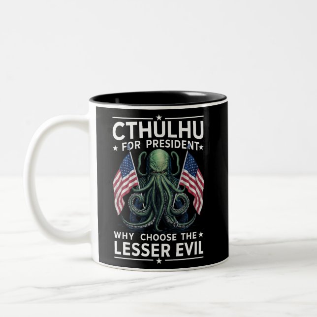 Funny 2024 Elections Cthulhu For President  Two-Tone Coffee Mug (Left)