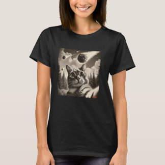 Funny 2024 YR4 Asteroid Impact Earth Cat Selfie Ph T-Shirt