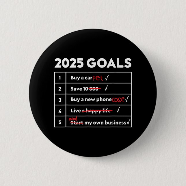 Funny 2025 Goals Hilarious New Year Sarcasm Humor  Button (Front)