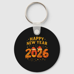 Funny 2026 Happy New Year Food Pizza Donut For Kid Keychain