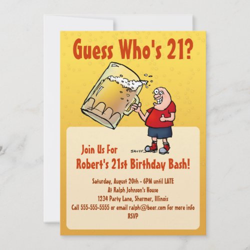 Funny 21st Birthday Party Invitation With Big Beer