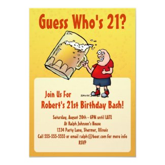 Funny 21st Birthday Party Invitation With Big Beer
