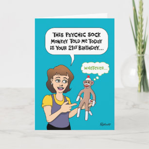 Funny 21st Birthday Sock Monkey Card