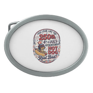 Funny 250th 4th of July Hot Dog Dachshund Belt Buckle