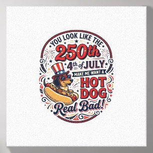 Funny 250th 4th of July Hot Dog Dachshund Canvas Photo Tile