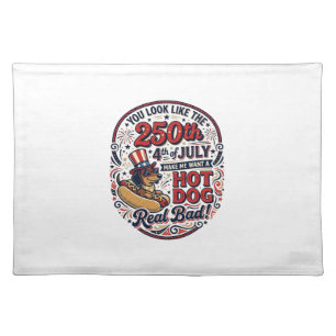 Funny 250th 4th of July Hot Dog Dachshund Cloth Placemat