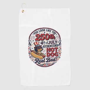 Funny 250th 4th of July Hot Dog Dachshund Golf Towel