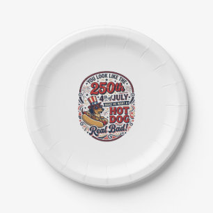 Funny 250th 4th of July Hot Dog Dachshund Paper Plates