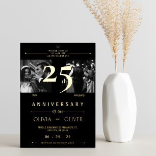 Funny 25th Wedding Anniversary then and now gold Foil Invitation
