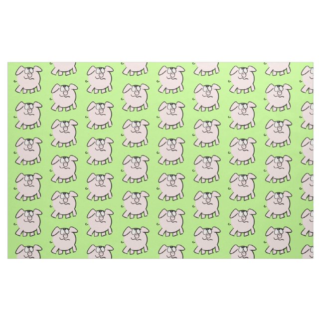 Funny 2 Cartoon Illustration Pig Choose Color F Fabric (Fat Quarter)