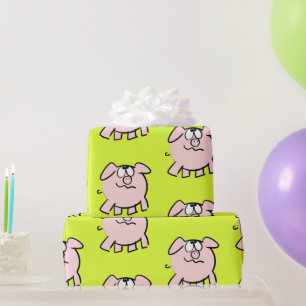 Funny 2 Cartoon Illustration Pig Choose Color Gift Wrapping Paper