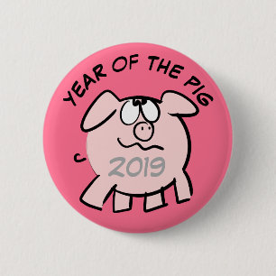 Funny 2 Cartoon Illustration Pig Year 2019 Button