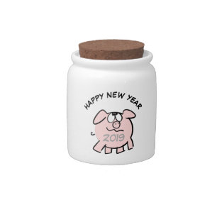 Funny 2 Cartoon Illustration Pig  Year 2019 Candy Jar