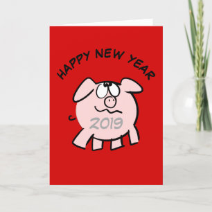 Funny 2 Cartoon Illustration Pig Year 2019 Card
